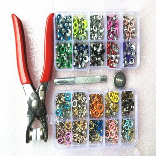 1pc Plier+1set Eyelets Tool+100sets 10 Colors 9.5mm Prong Snap Buttons Fasteners Press Studs Poppers Buckle+200pcs 4mm Eyelets