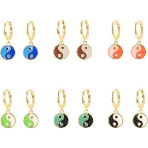 925 Sterling Silver Enamel Yin Yang Earrings For Women Pendientes Mujer Drop Earrings Jewelry Gold Earrings Boucle Oreille Femme