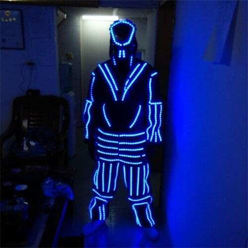 Hot sale blue color LED costumes for stage dancing ballroom with rechargeable battery and helmet free shipping