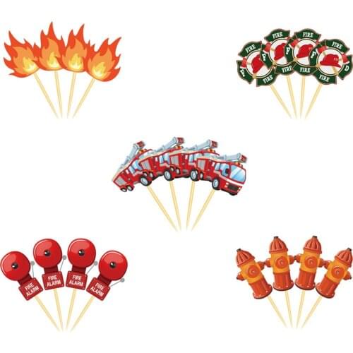 Firefighter Cupcake Toppers Fireman Fire Truck Cake Toppers Cake Picks for Baby Shower Kids Birthday Party Supplies