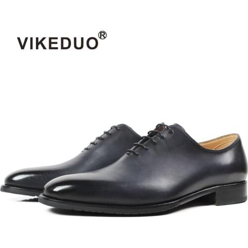 Vikeduo 2020 New Handmade Designer Footwear Fashion Grey Wedding Male Oxford Shoe Calfskin Genuine Leather Patina Men Dress Shoe