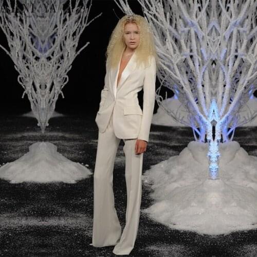 Ivory Women Tuxedos Shawl Lapel Female Trouser Suit Ladies Office Uniform Elegant Pant Suits One Button Women Business Suits