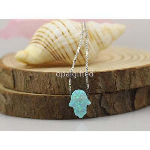 1pc/Lot)New arrived 8*10mm OP72 Synthetic Opal Stone Pendant Hamsa Necklace For Women opal hand Jewelry for gift free shipping