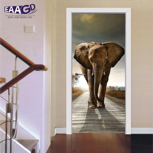 2Pcs/Set Color Elephant Door Art Decor Home Creative DIY 3D Door Stickers Pattern for Wall Room Home Door Decor Decoration