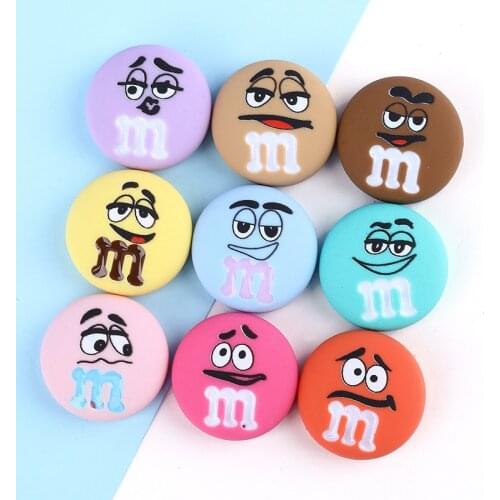20Pcs Simulation Cartoon M Bean Chocolate Mini Food Flat back Resin Cabochons Embellishments for Scrapbooking DIY Accessories