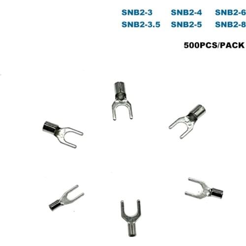 500Pcs Crimp Terminals Electrical Spade Bare Cord End Wire Connector SNB2-3/3.5/4/5/6/8 Cable Ferrules 1.5-2.5mm2 16-14AWG