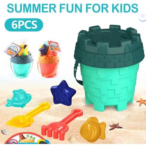6PCS Kids Beach Sand Toys Bucket Shovel Rake Fish Dolphin Starfish Toy for Toddlers Summer Outdoor Sandbox Toys Random Color