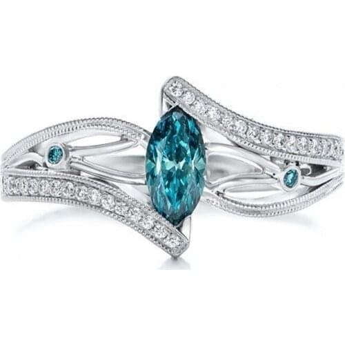 Hot Fashion Women Rings Silver Color Circle Royal Lake Blue Rhinestone Luxurious Accessories For Women Wedding Rings Gift