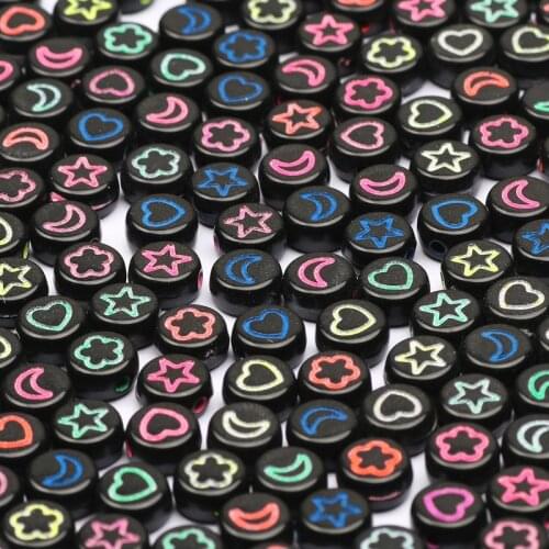 7mm Mixed Black Acrylic Spacer Beads Star Flower Moon Heart Beads For Jewelry Making Diy Handmade Charms Bracelet Necklace