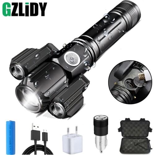 Deformable LED Flashlight Super bright Torch 1T6+2XPE Zoomable 4 lighting modes Powered by 18650 battery For camping, hunting