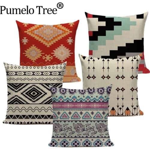 Decorative Cushion Cover Nordic style Cotton Geometric Plaid Almofadas Fundas 45Cmx45Cm Square Replacement Printed Cushion Cover