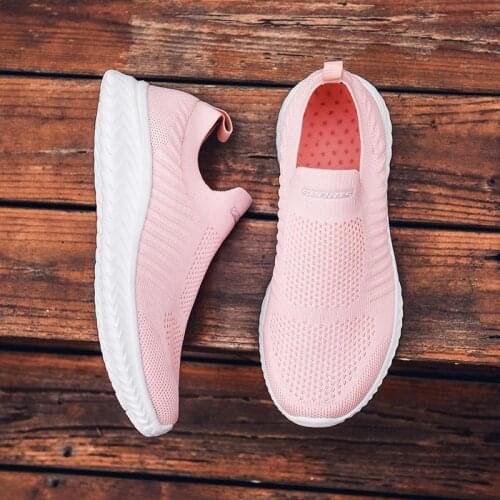 Breathable Knitted Woman Tennis Shoes Womens Sneakers Socks Women Sport Shoes Womens Summer Sports Shoes Running Pink D-424