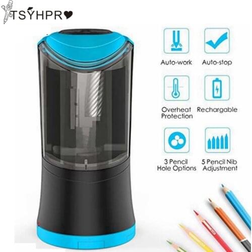 Electric Pencil Sharpener with Durable Helical Blade To Fast Sharpen USB Rechargeable Auto Stop Sharpener for 6-12mm Diameter