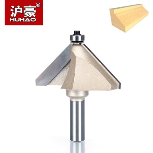 HUHAO 1pcs 1/4" 1/2" Shank Chamfer Cutter Router Bits for wood Horse Nose Bit 45 Deg CNC Woodworking Tools two Flute endmill