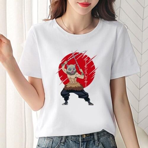 Kimetsu No Yaiba Demon Slayer Anime T Shirt Women Funny Inosuke Graphic Top Tees Japanese Manga Harajuku Kawaii Streetwear Tee
