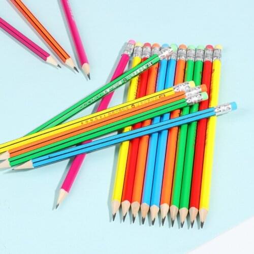 60pcs Cute Hexagon HB Pencil Korea Creative Wooden Triangle Pencils with Eraser Kids Pencil School Supplies Stationery Wholesale