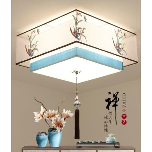 Southeast Asia Classic Fabric Lampshade Ceiling Light Embroidery Restaurant Study Bedroom Line Living Room Led Ceiling Lamp