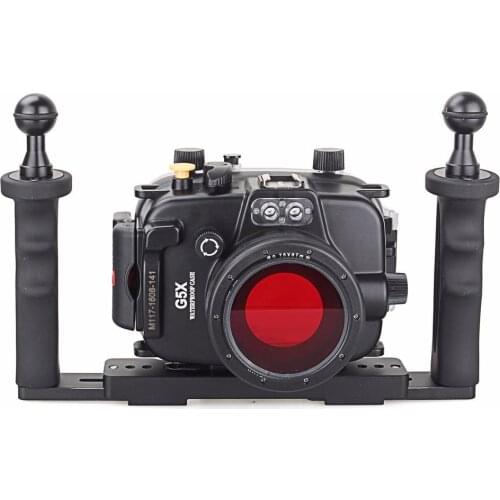 40m/130ft Underwater Diving Camera Housing for Canon G5X + Two Hands Aluminium Tray+67mm Red Filter,Camera Waterproof Bags Case