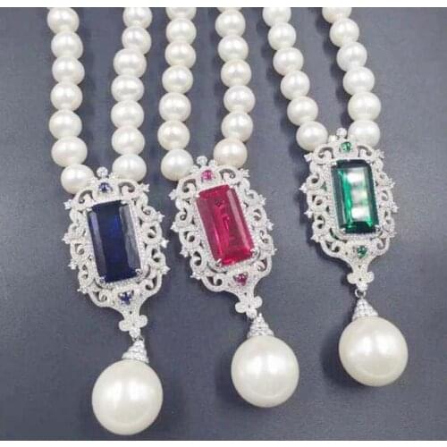 Hot sell new 8-9mm 45cm natural white freshwater pearl multilaye necklace zircon accessories fashion jewelry