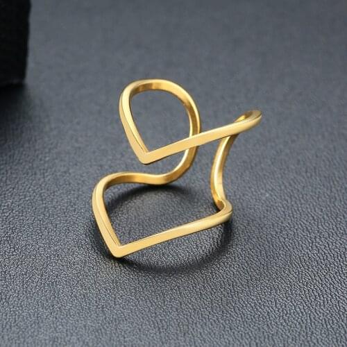 Fashion Simple V-ring Womens Birthday Party Gift Jewelry Gold Color Titanium Steel Ring Charm Womens Daily Jewelry