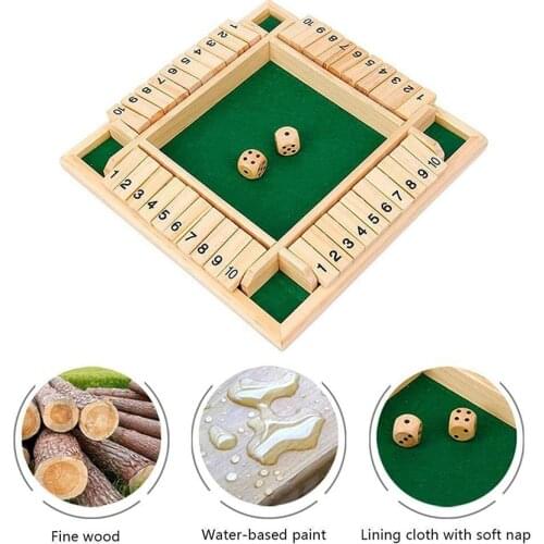 Fashion Shut The Box Dice Board Game Traditional Four Sided Wooden 10 Numbers Dice Game Set Party Family Games for Adults Kids