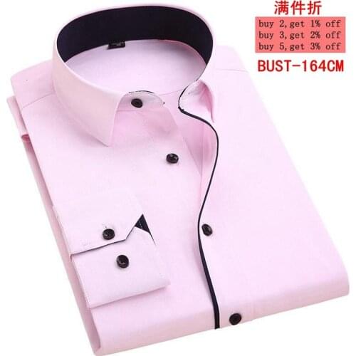 11XL 12XL 13XL 14XL Mens Business Office Business Shirt Long Sleeve Lapel Stripe White Blue Powder 7XL 8XL 9XL