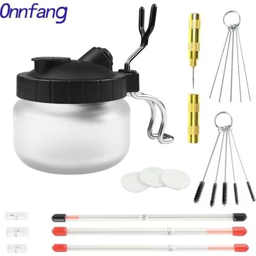 Airbrush Cleaning Pot 0.2/ 0.3/0.5mm Needle Nozzle Brush Set Paint Glass Jar Bottles Filter Frosted Spray Gun Cleaner Tools kit