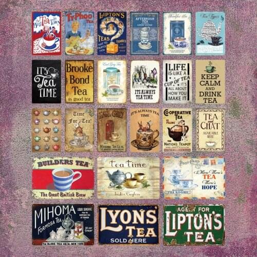 Wall Decor Poster Plate Sign Plaque Metal Iron Vintage Tea and Teapot Shabby In Kitchen Teahouse Decorative