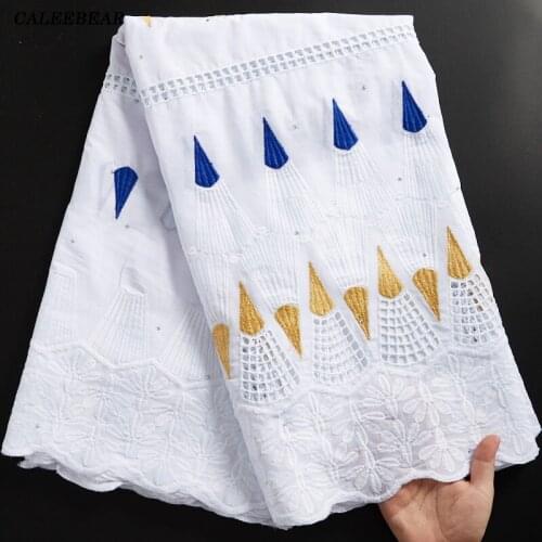 Latest African Swiss 100% Cotton Lace Fabric Embroidered Swiss Voile Lace In Switzerland With Stones For Nigerian Dress S2295