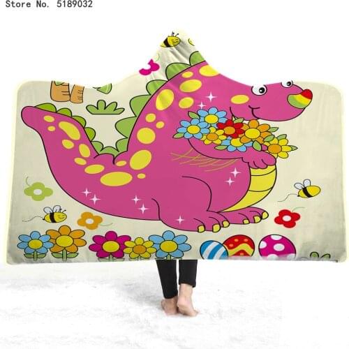 Dinosaur Blanket 3D Printed Animal Hooded Plush Throw Blanket Soft Sherpa Fleece Blanket Wearable Hooded Blanket Dropshipping