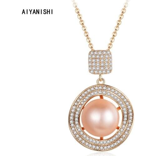 AIYANISHI 18K Gold Filled Natural Freshwater Pearl Necklaces Charm Round Necklaces Jewelry Freshwater Mom Pearl Necklaces Gifts
