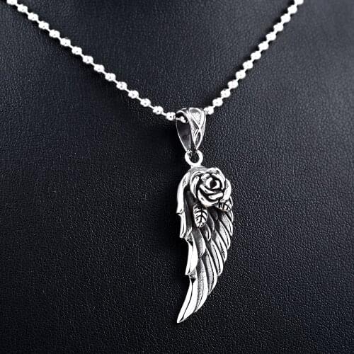 Steel soldier Rose flower feather pendant necklace stainless steel fashion high quality jewelry