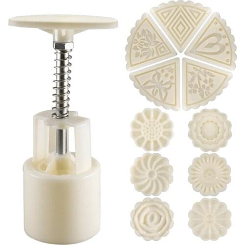 Mooncake Mold Press with 5 Stamps Flower Triangular Shape Decoration Tools for Baking DIY Cookie JS22