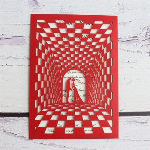 Hollow printable laser cut wedding invitation card red lovely engagement invitation suite 50 sets