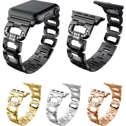 Stainless Steel Link Watch Band for Apple Watch 44mm 42mm 40mm 38mm Strap Diamond Replacement Bracelet Series 1/2/3/4/5