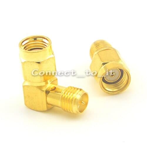 RP-SMA Male to RP-SMA Female straight + RP-SMA Male to RP-SMA Female Rightangle Connector Adapter Goldplated
