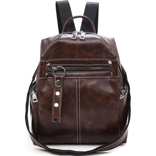 Vintage Women Backpacks PU Leather Shoulder Bag Simple Casual School Bookbag Female Solid Mochila Girls Retro Backpack