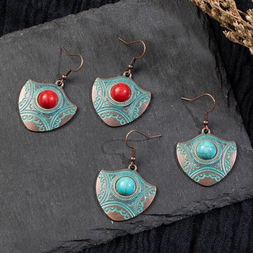 2019 retro vintage creative bohemian shield shape pendant statement earrings for women girls accessories party Christmas present