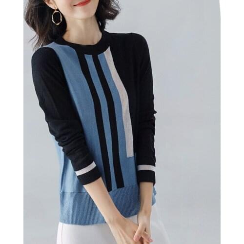 Stripe Sweater Contrast Knitted Pullover 2020 Long Sleeve Knitwear Fashion loose casual jumper tops lady