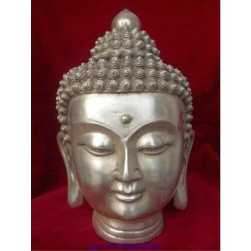 Tibet Tibetan Buddhism White Copper Shakyamuni Buddha Head Bust Statue Figurine Garden Decoration 100% real Brass brass