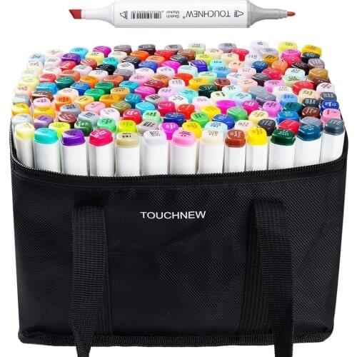 TOUCHNEW 168 Color Sketch Marker Set Twin Tip Graphic Drawing Pen Alcohol Based Artist Double Head Art Marker Pen+ Pencil Bag