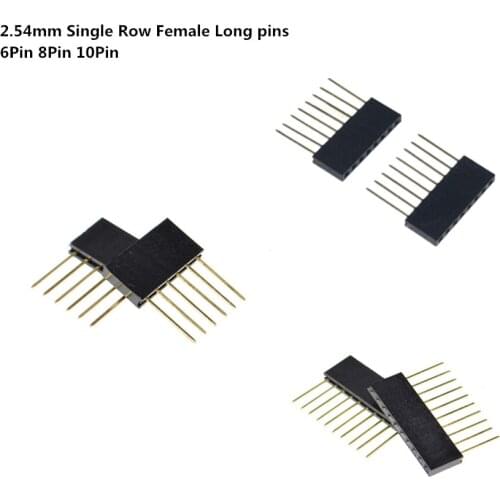 10pcs/lot 2.54mm Single Row Female Long Pins 11mm Breakaway PCB Board Pin Header socket Connector 6pin/8pin/10pin