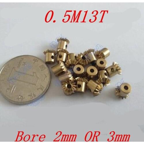 2pcs 1:1 Brass Bevel Gear 0.5M13T 0.5 Modulus 13 Teeth With Inner Hole 2mm or 3mm 90 Degree Drive Commutation Gears
