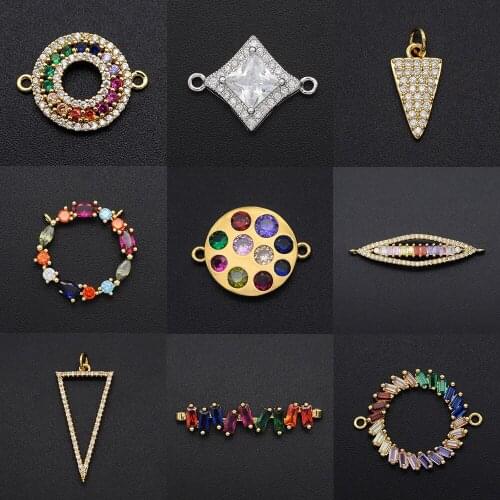 2020 Diy Triangle Round CZ Charms Wholesale Rectangle Necklace Pendant Cubic Zircon Scallop Connector For Jewelry Making