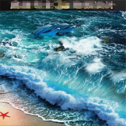 Beibehang Home bathroom bedroom floor self adhesive 3D wallpaper beach waves surfing 3D floor tiles painting 3d flooring murals