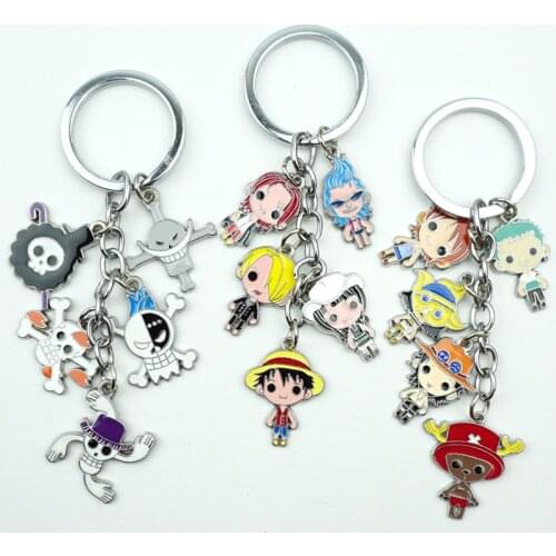 5 in 1 One Piece luffy Chopper Roronoa Zoro Keychain Keyring Cartoon Figures Alloy Metal Pendant Key Ring Cosplay Accessories