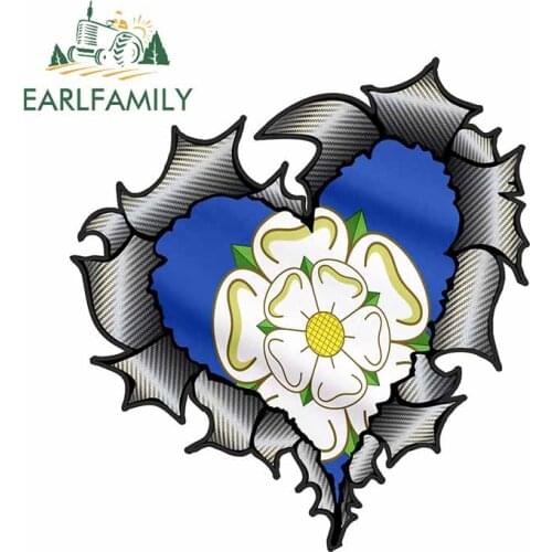 EARLFAMILY 13cm x 12cm 3D Ripped Torn Metal Heart Carbon Fibre with Yorkshire Rose County Flag External Vinyl Car Sticker