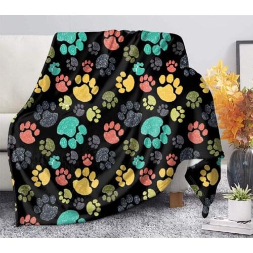 Colorful Pet Dog Paws Print Stylish Flannel Soft Luxury Cozy Air Conditioning Throw Blanket Lightwegiht Cozy Throw Cover for