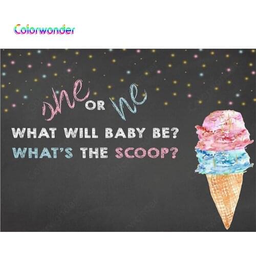 Baby Gender Reveal Backdrop for Kids Photo Ice-cream with Blue and Pink Balls 7x5ft Golden Yellow and Pink Dots Black Background