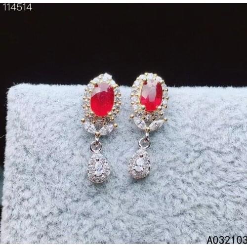 KJJEAXCMY fine jewelry 925 sterling silver inlaid natural ruby Girl plant fresh simple oval earnail earrings support check